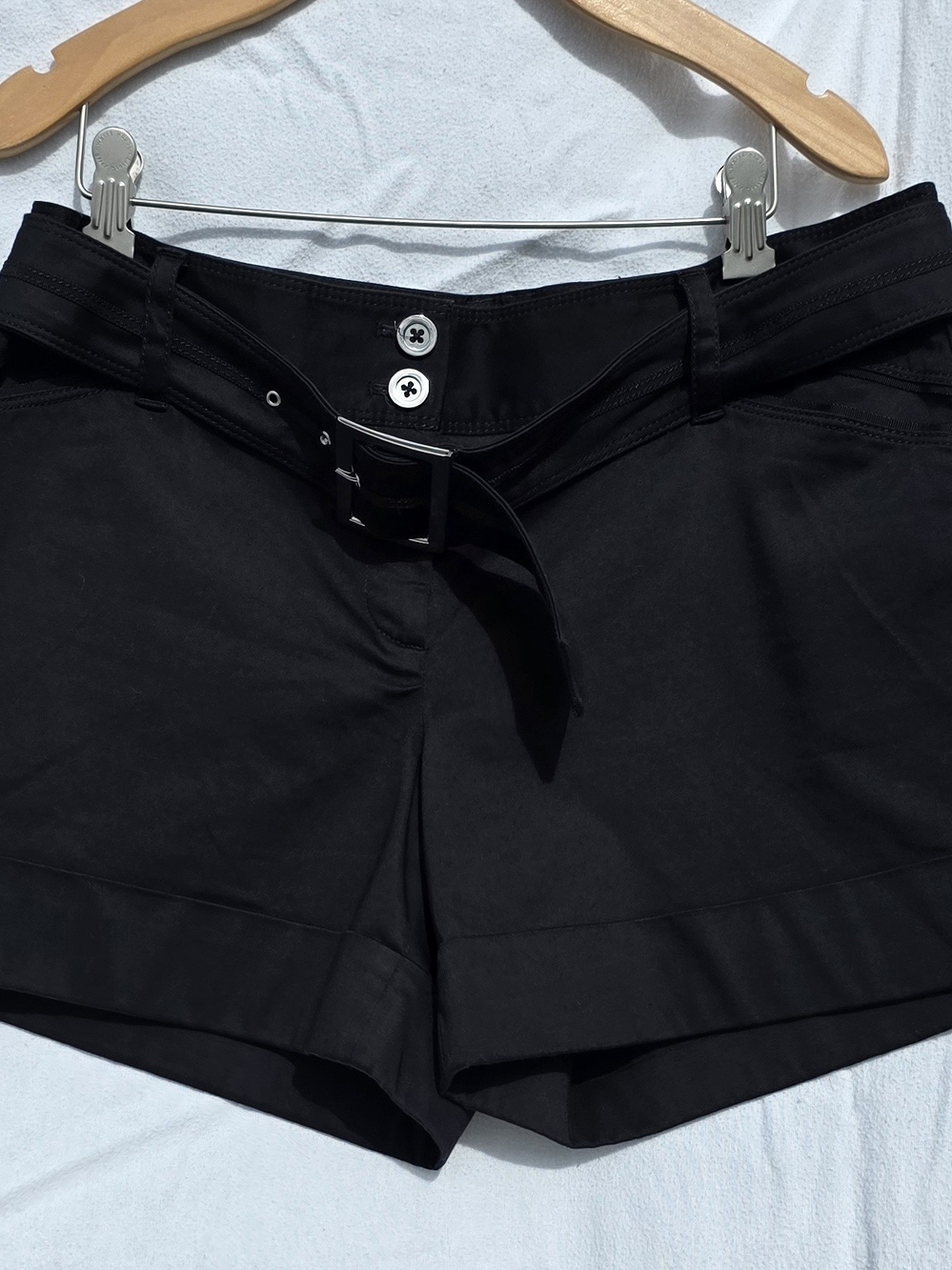 WHBM Size 10 Black High-Waist Belted Shorts